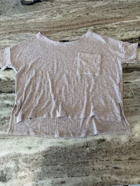 American Eagle Outfitters Oversized Ribbed Pocket Tee in Light Taupe